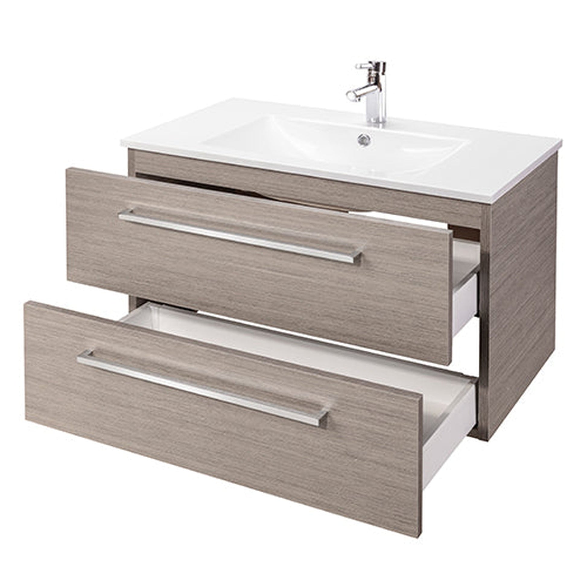 Abby Bath Aiden 36” x 20” Wall-Mounted Vanity in Slate Finish With Two Drawers and Chrome Handles