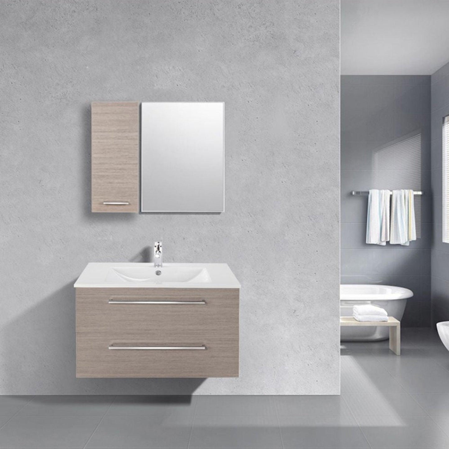 Abby Bath Aiden 36” x 20” Wall-Mounted Vanity in Slate Finish With Two Drawers and Chrome Handles