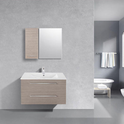 Abby Bath Aiden 36” x 20” Wall-Mounted Vanity in Slate Finish With Two Drawers and Chrome Handles