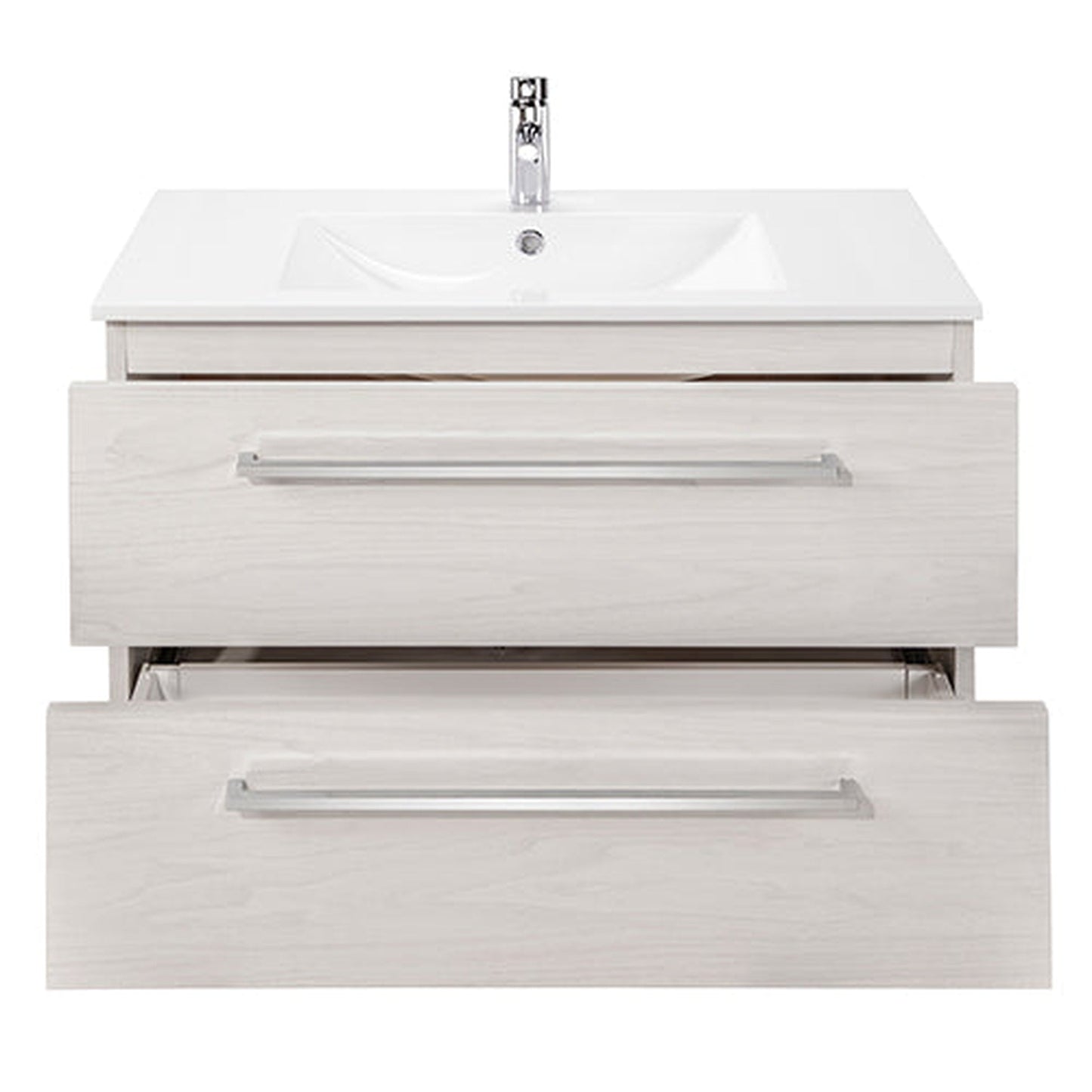 Abby Bath Aiden 36” x 20” Wall-Mounted Vanity in Winter White Finish With Two Drawers and Chrome Handles