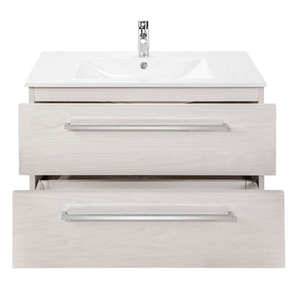 Abby Bath Aiden 36” x 20” Wall-Mounted Vanity in Winter White Finish With Two Drawers and Chrome Handles