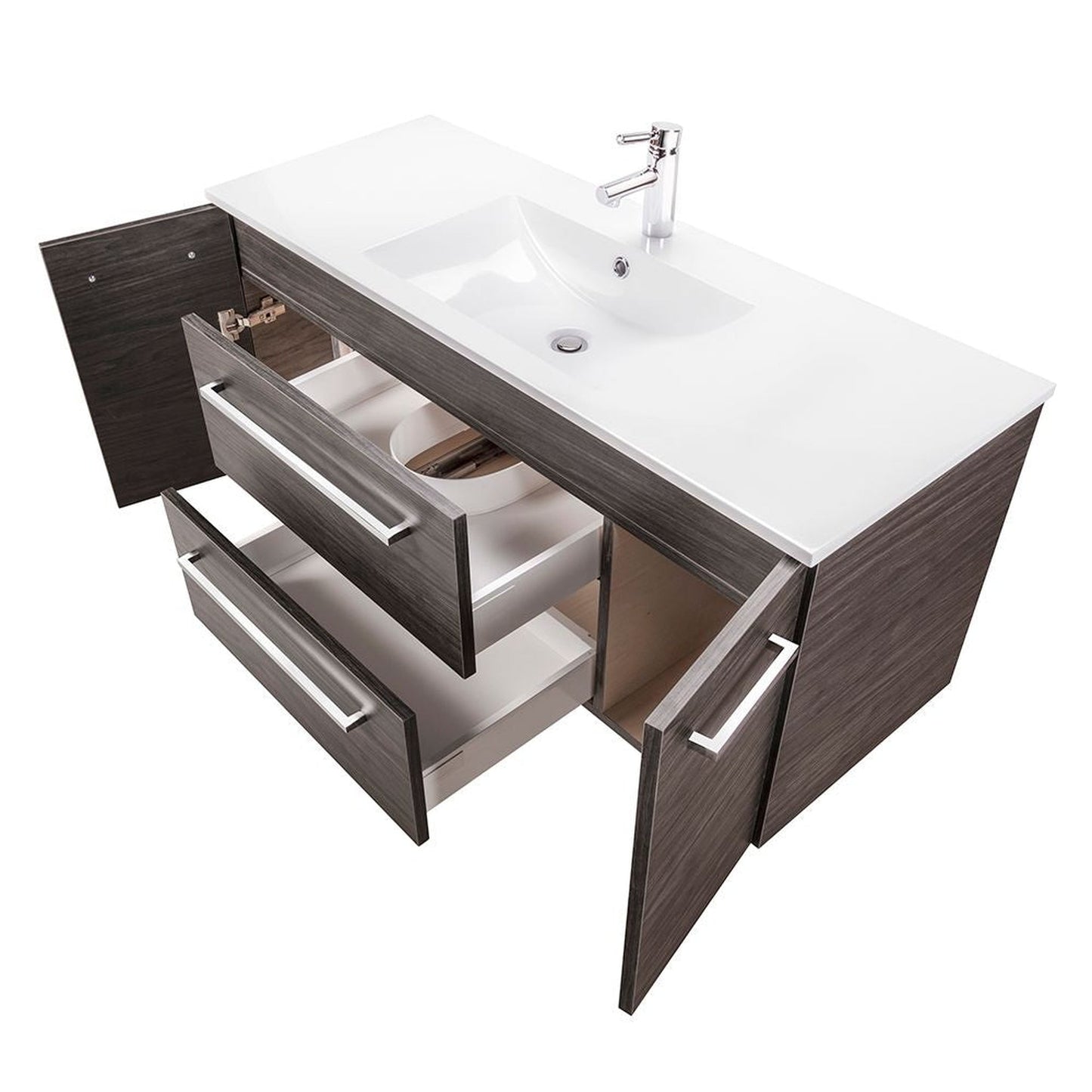 Abby Bath Aiden 48” x 20” Wall-Mounted Vanity in Noir Finish With Two Drawers and Chrome Handles