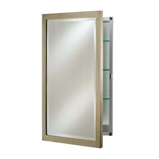 Afina Basix 16" x 26" Brushed Silver Recessed Left Or Right Hinged Single Door Beveled Mirror Medicine Cabinet