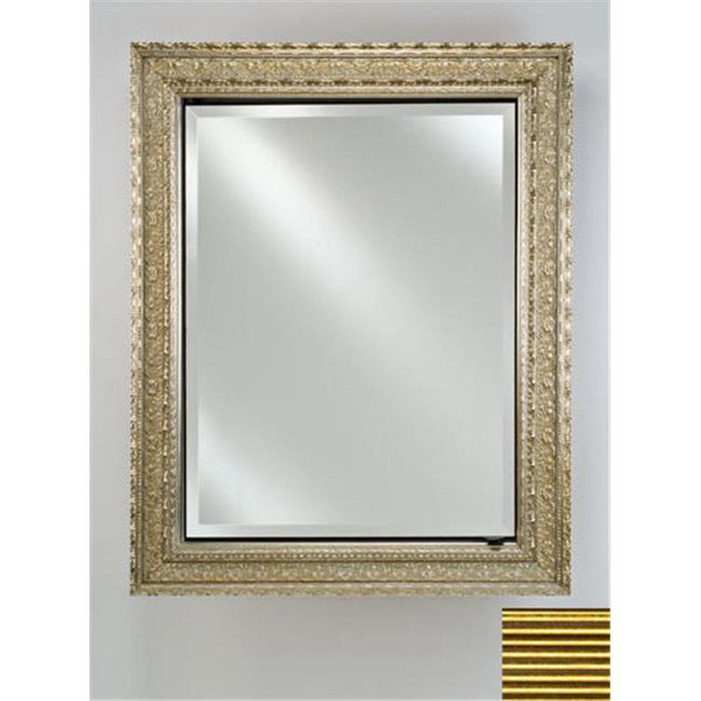 Afina Signature 17" x 26" Meridian Antique Gold With Antique Silver Caps Recessed Reversible Hinged Single Door Medicine Cabinet With Beveled Edge Mirror