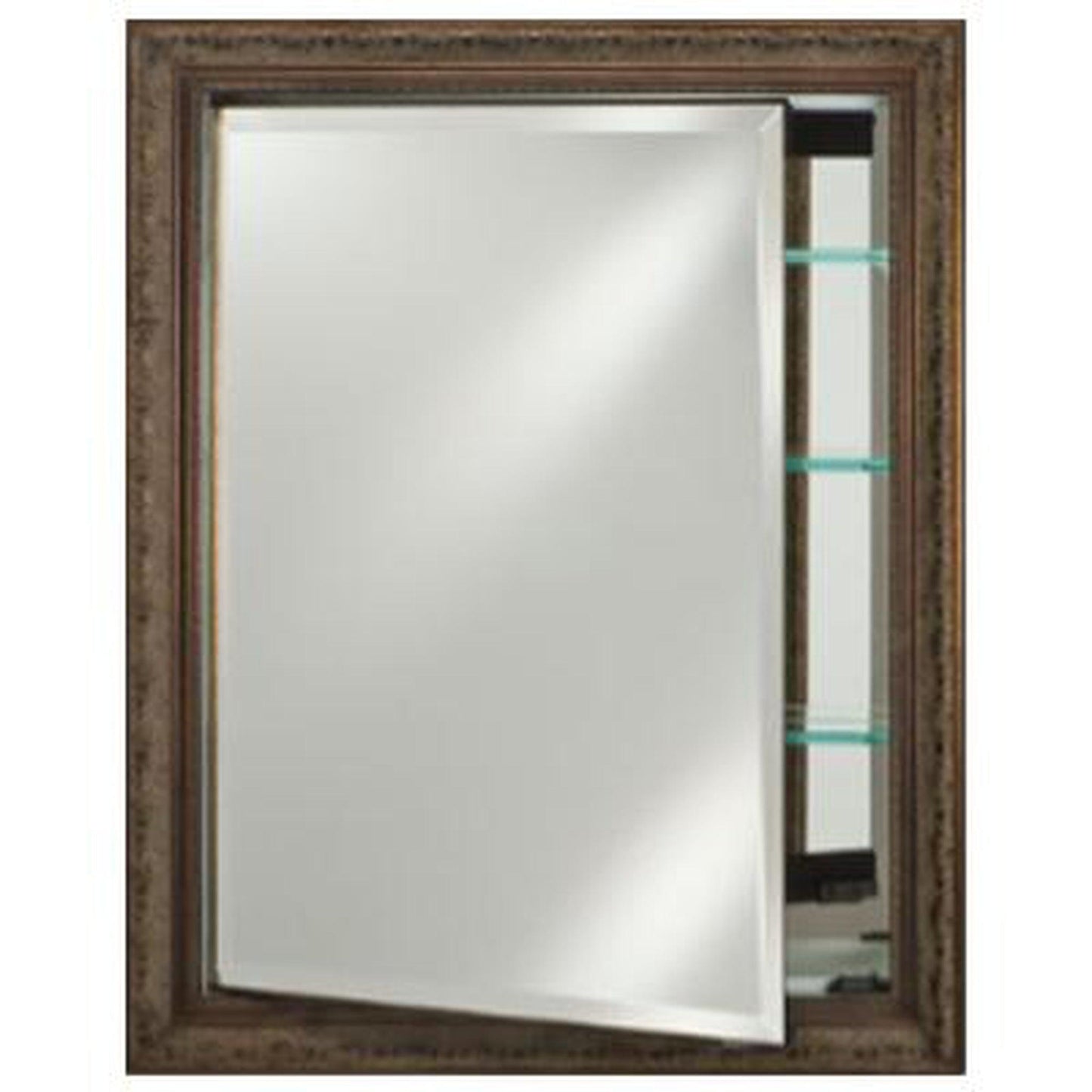 Afina Signature 17" x 26" Polished Glimmer-Scallop Recessed Reversible Hinged Single Door Medicine Cabinet With Beveled Edge Mirror