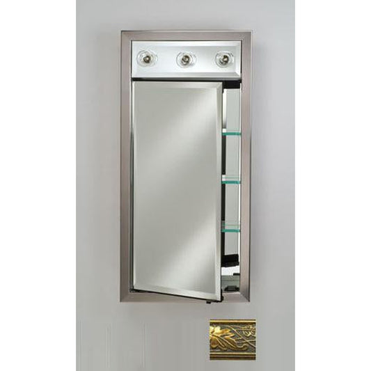 Afina Signature 17" x 30" Aristocrat Antique Gold Recessed Left Hinged Single Door Medicine Cabinet With Contemporary Lights