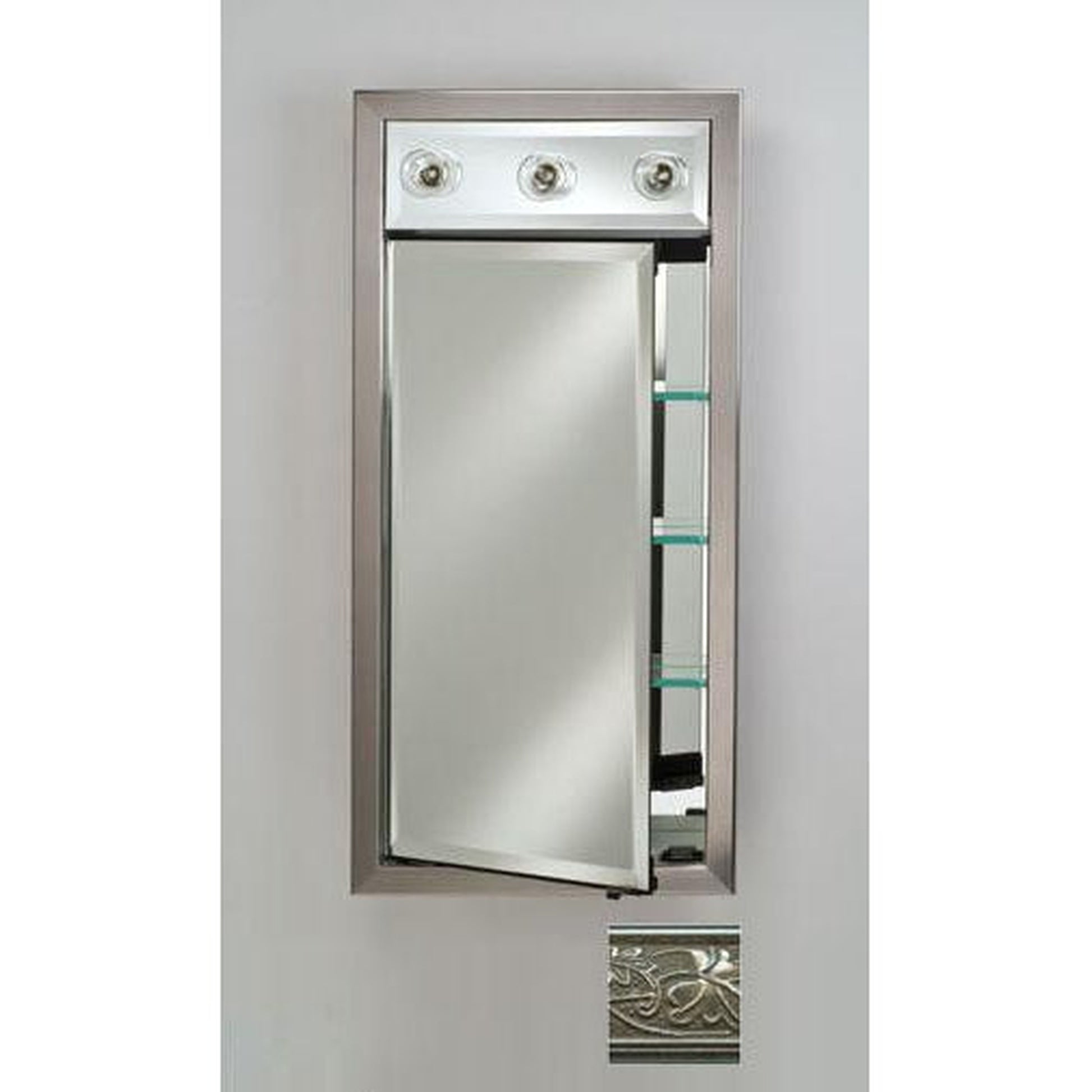 Afina Signature 17" x 30" Aristocrat Antique Silver Recessed Left Hinged Single Door Medicine Cabinet With Contemporary Lights