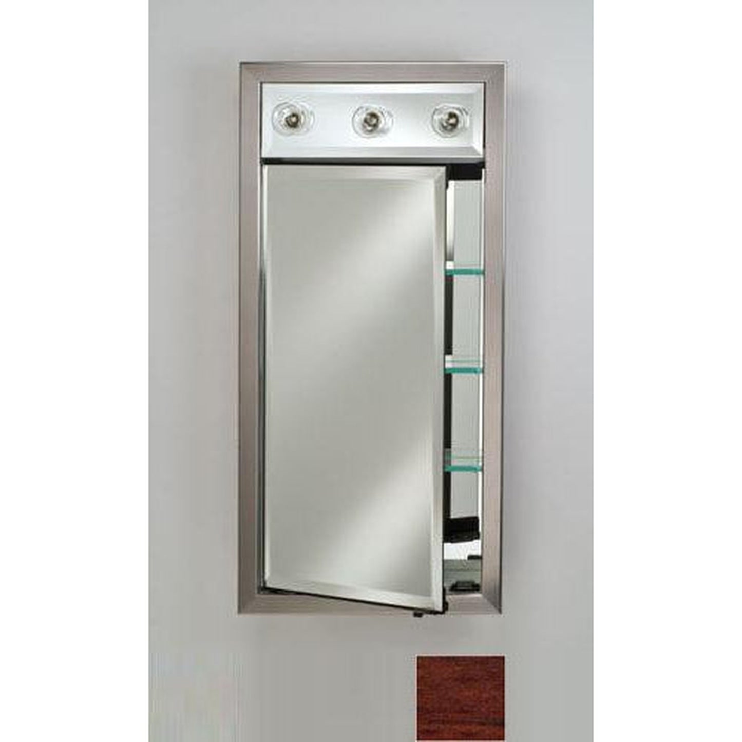 Afina Signature 17" x 30" Arlington Cherry Recessed Left Hinged Single Door Medicine Cabinet With Contemporary Lights