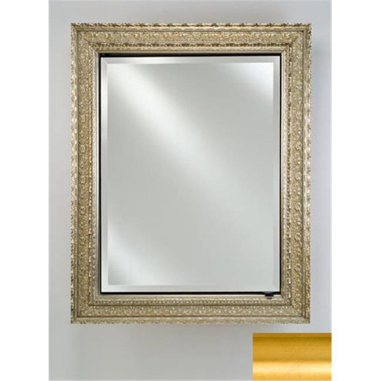 Afina Signature 17" x 30" Brushed Satin Gold Recessed Reversible Hinged Single Door Medicine Cabinet With Beveled Edge Mirror