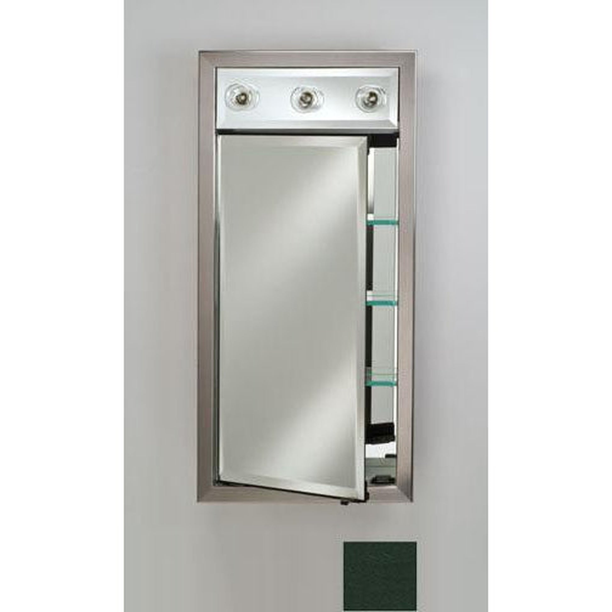 Afina Signature 17" x 30" Colorgrain Green Recessed Left Hinged Single Door Medicine Cabinet With Contemporary Lights