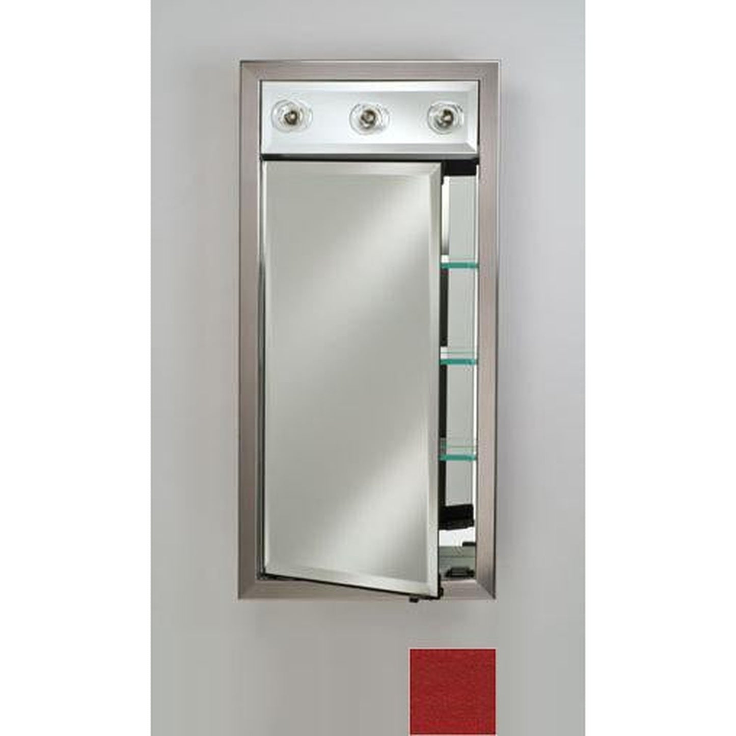 Afina Signature 17" x 30" Colorgrain Red Recessed Right Hinged Single Door Medicine Cabinet With Contemporary Lights