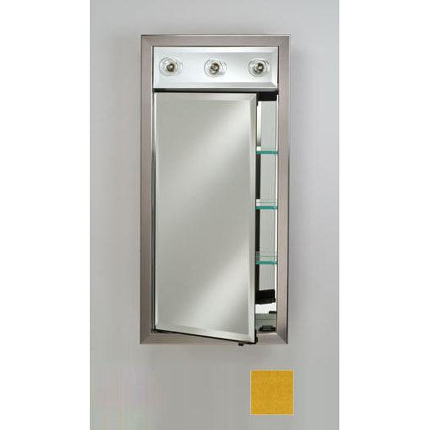 Afina Signature 17" x 30" Colorgrain Yellow Recessed Left Hinged Single Door Medicine Cabinet With Contemporary Lights