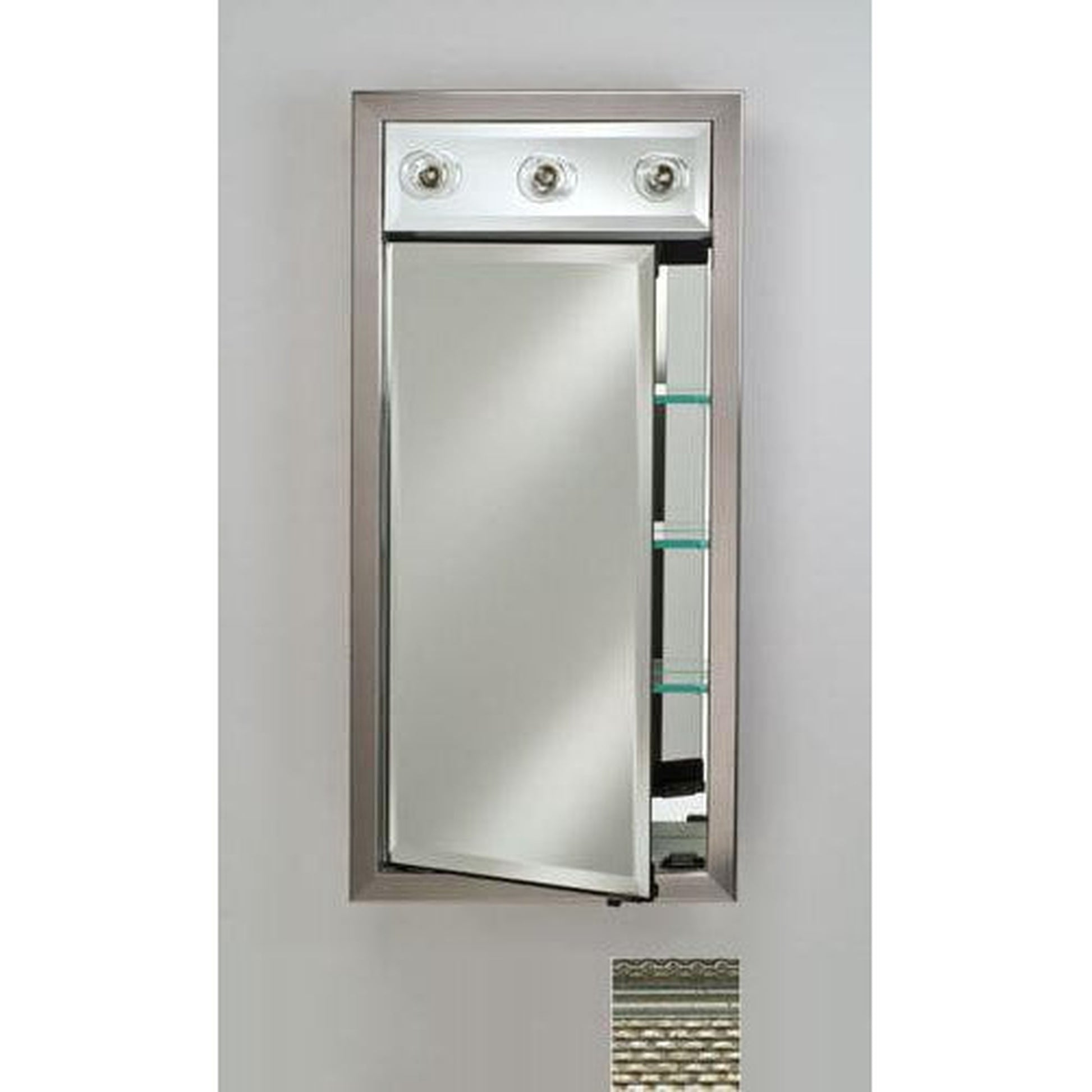 Afina Signature 17" x 30" Elegance Antique Silver Recessed Left Hinged Single Door Medicine Cabinet With Contemporary Lights