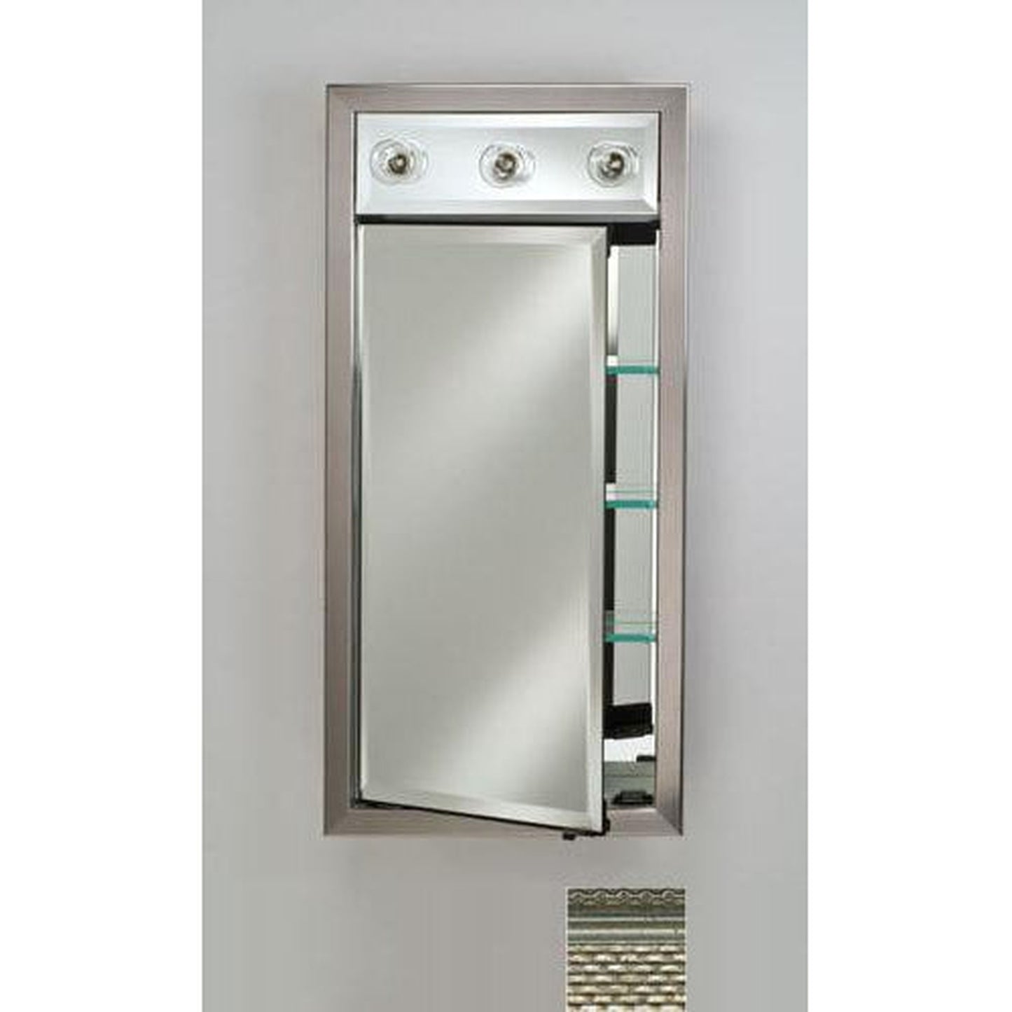 Afina Signature 17" x 30" Elegance Antique Silver Recessed Right Hinged Single Door Medicine Cabinet With Contemporary Lights