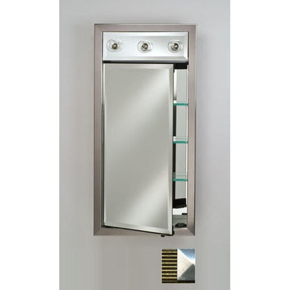 Afina Signature 17" x 30" Meridian Antique Gold With Antique Silver Caps Recessed Left Hinged Single Door Medicine Cabinet With Contemporary Lights
