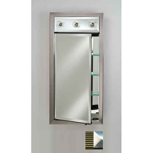 Afina Signature 17" x 30" Meridian Antique Gold With Antique Silver Caps Recessed Right Hinged Single Door Medicine Cabinet With Contemporary Lights
