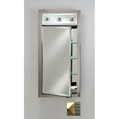 Afina Signature 17" x 30" Meridian Antique Silver with Antique Gold Caps Recessed Right Hinged Single Door Medicine Cabinet With Contemporary Lights
