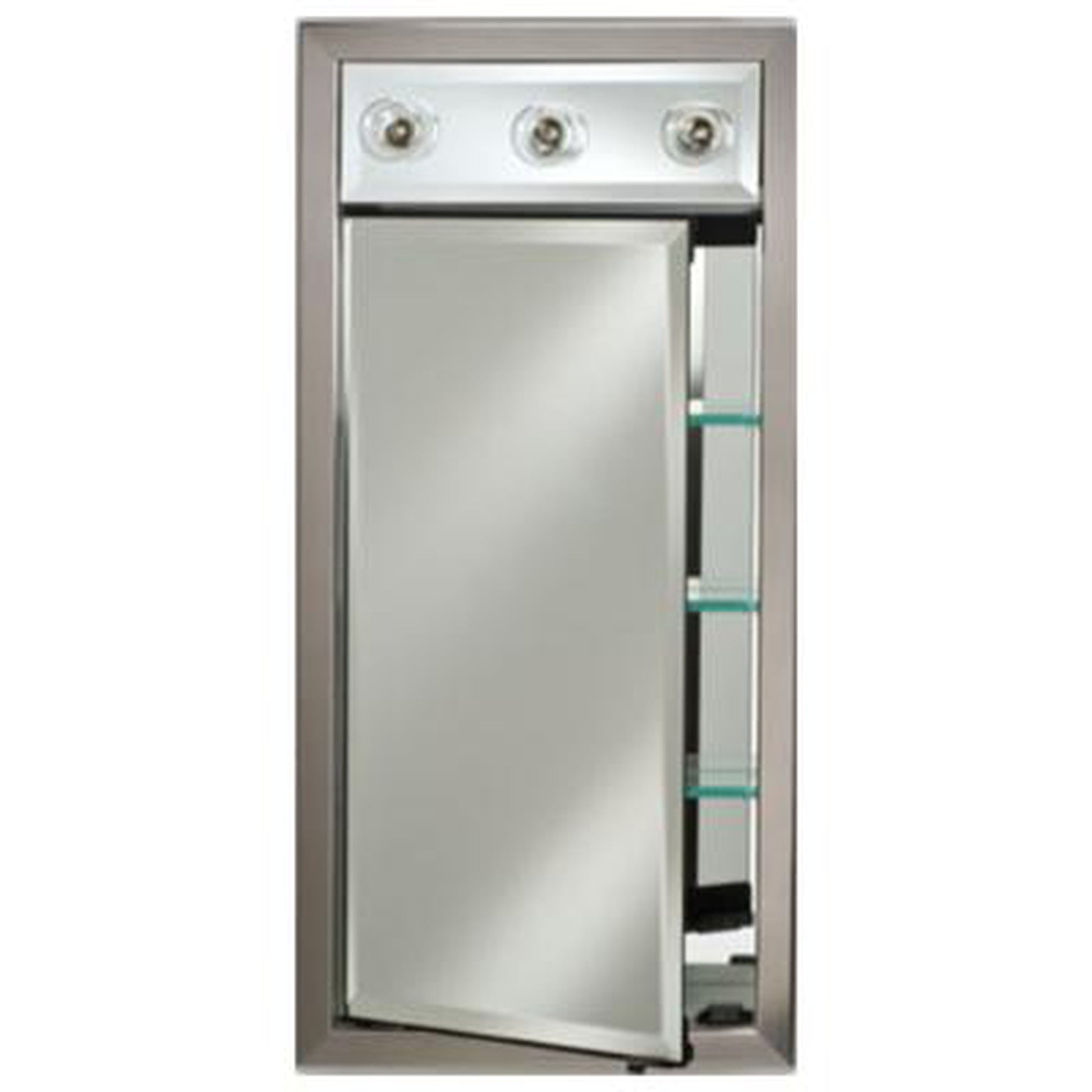 Afina Signature 17" x 30" Polished Glimmer-Flat Recessed Right Hinged Single Door Medicine Cabinet With Contemporary Lights