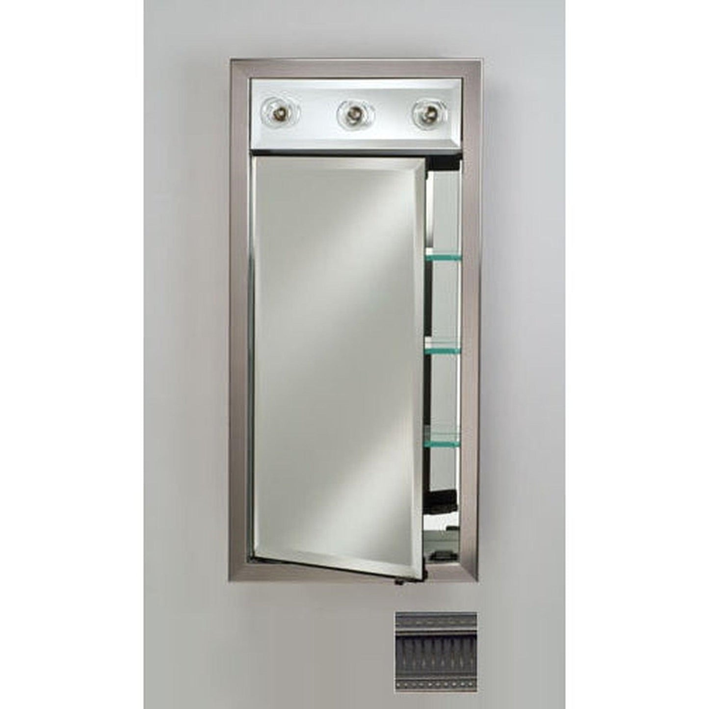 Afina Signature 17" x 30" Roman Antique Pewter Recessed Left Hinged Single Door Medicine Cabinet With Contemporary Lights