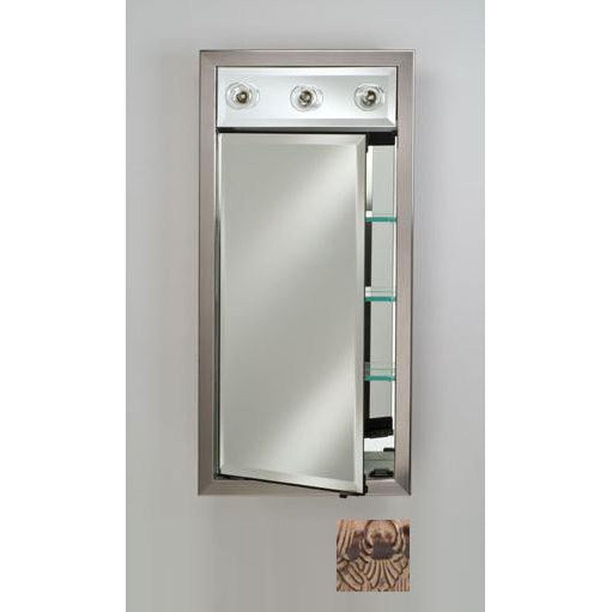 Afina Signature 17" x 30" Siena Antique Oiled Bronze Recessed Right Hinged Single Door Medicine Cabinet With Contemporary Lights