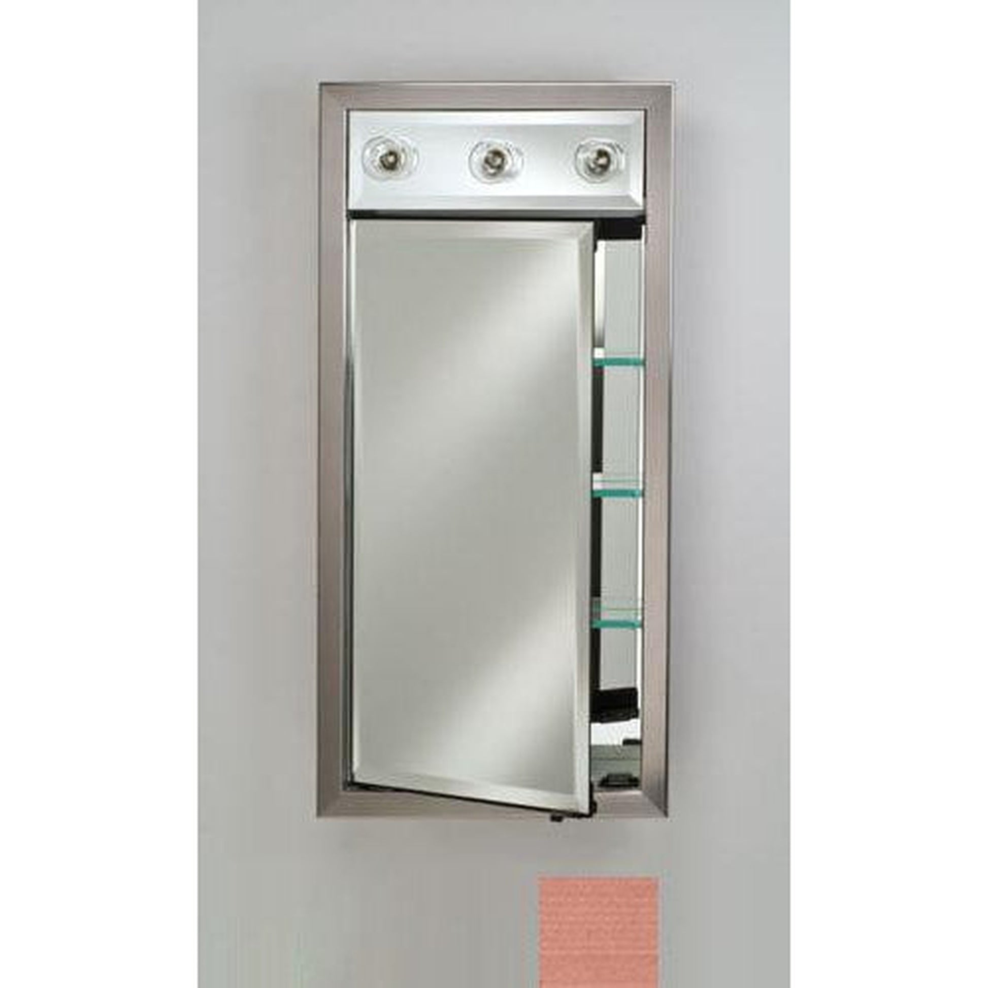 Afina Signature 17" x 30" Soho Brushed Bronze Recessed Right Hinged Single Door Medicine Cabinet With Contemporary Lights
