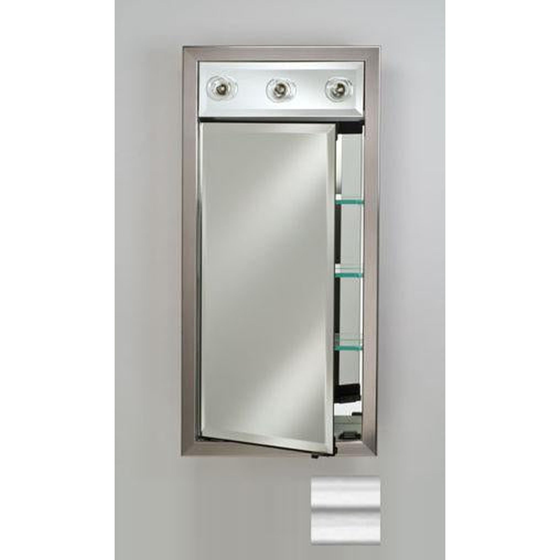 Afina Signature 17" x 30" Soho Fluted Chrome Recessed Right Hinged Single Door Medicine Cabinet With Contemporary Lights