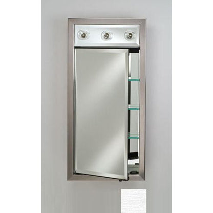 Afina Signature 17" x 30" Tribeca Satin Silver Recessed Left Hinged Single Door Medicine Cabinet With Contemporary Lights