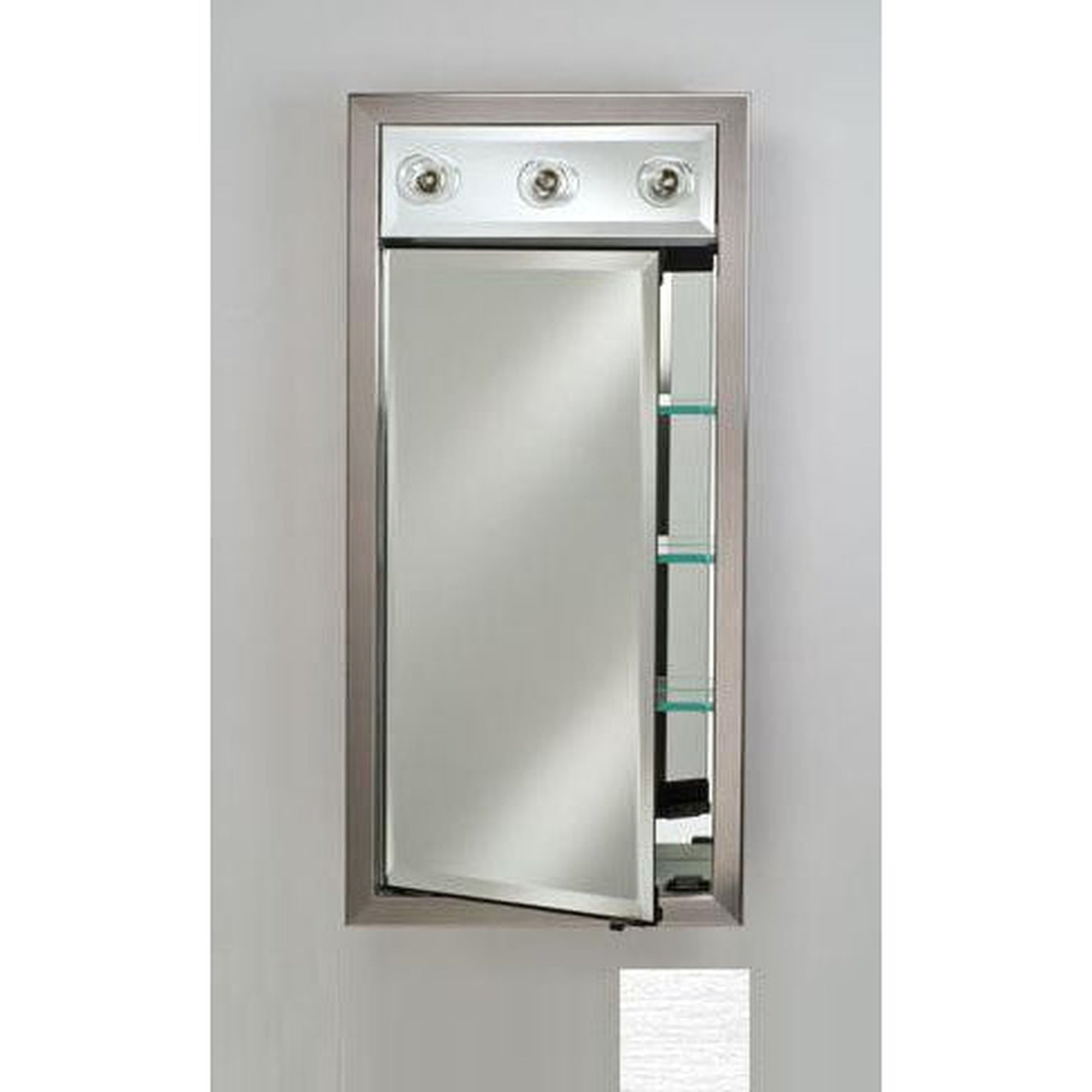 Afina Signature 17" x 30" Tribeca Satin Silver Recessed Right Hinged Single Door Medicine Cabinet With Contemporary Lights