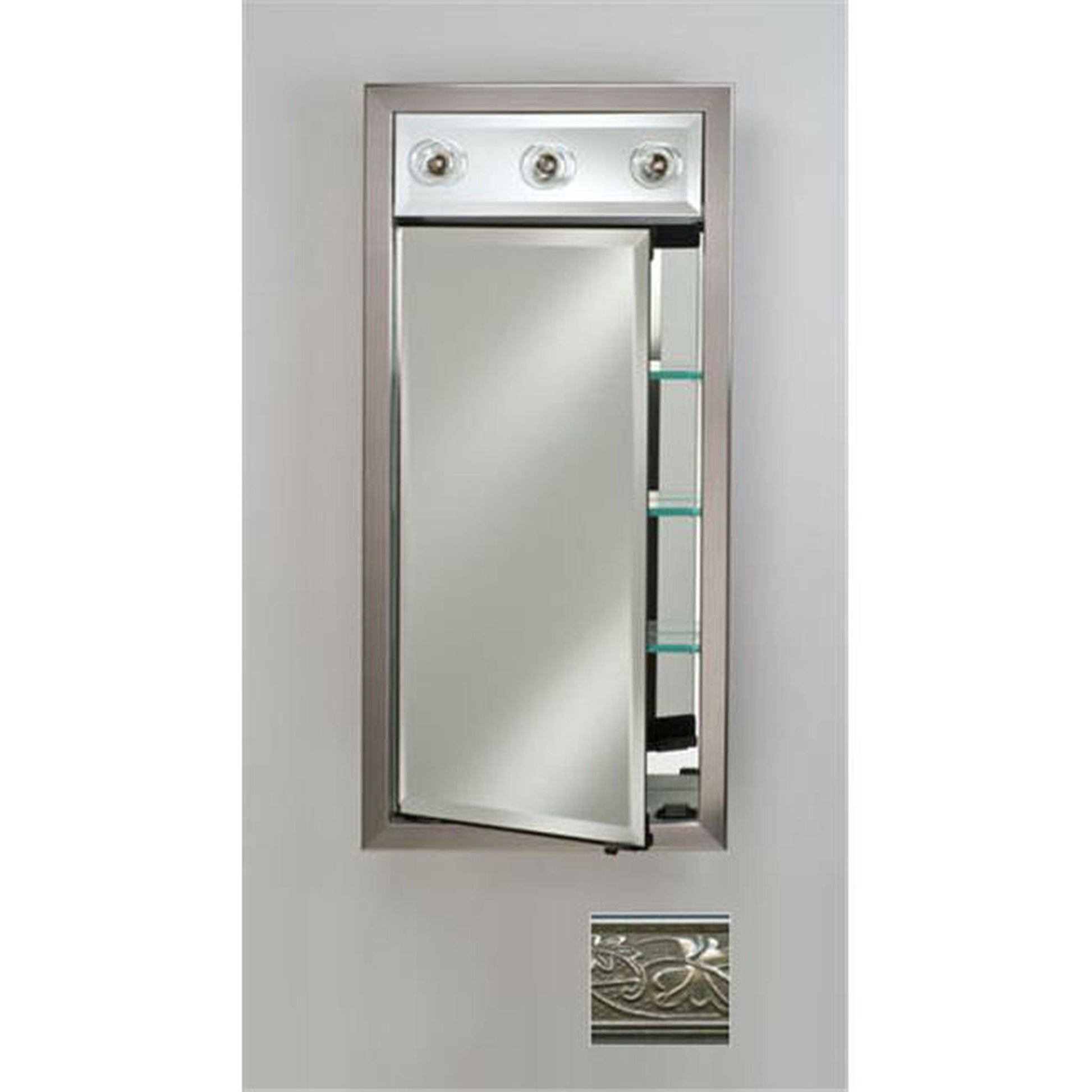 Afina Signature 17" x 34" Aristocrat Antique Silver Recessed Left Hinged Single Door Medicine Cabinet With Contemporary Lights