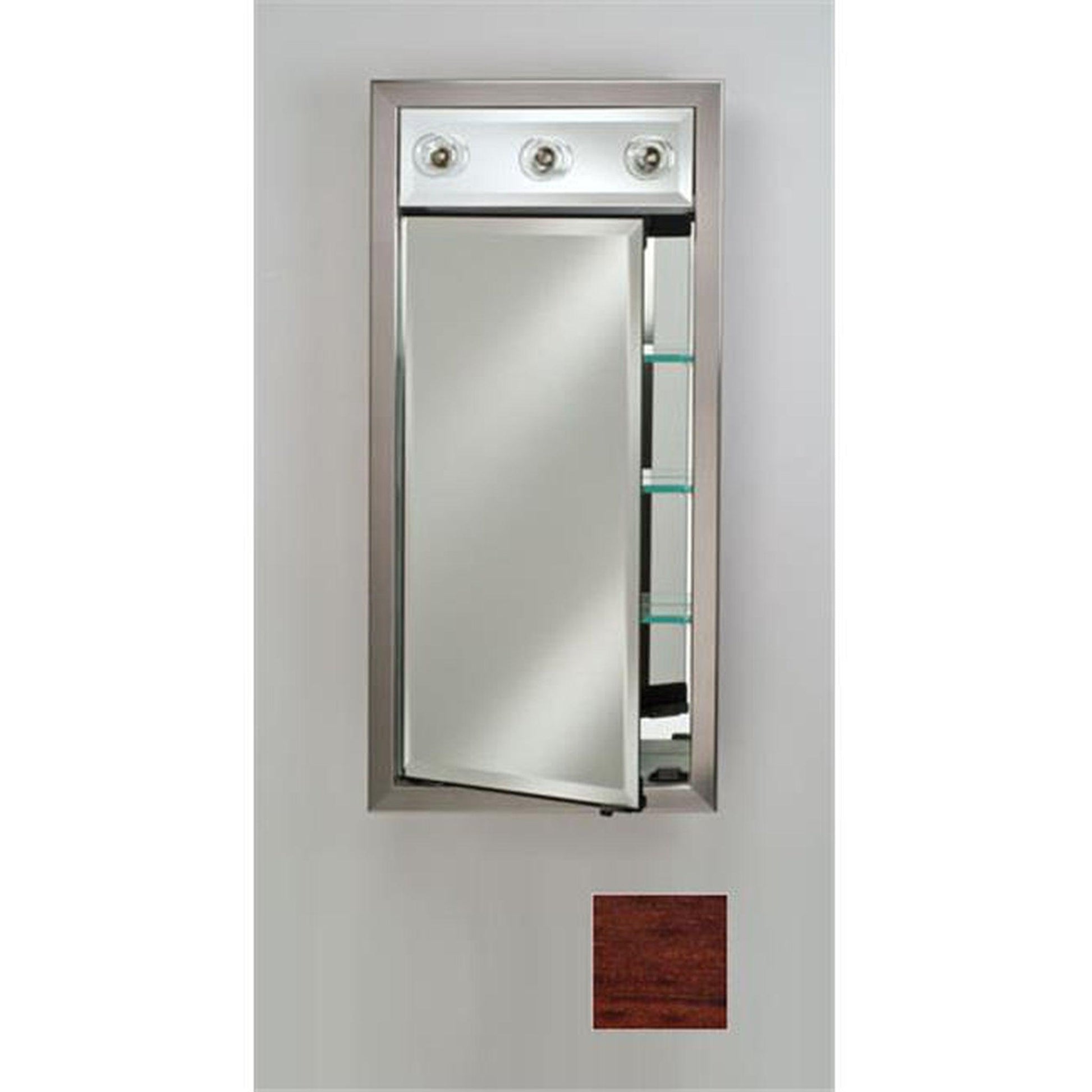 Afina Signature 17" x 34" Arlington Cherry Recessed Right Hinged Single Door Medicine Cabinet With Contemporary Lights