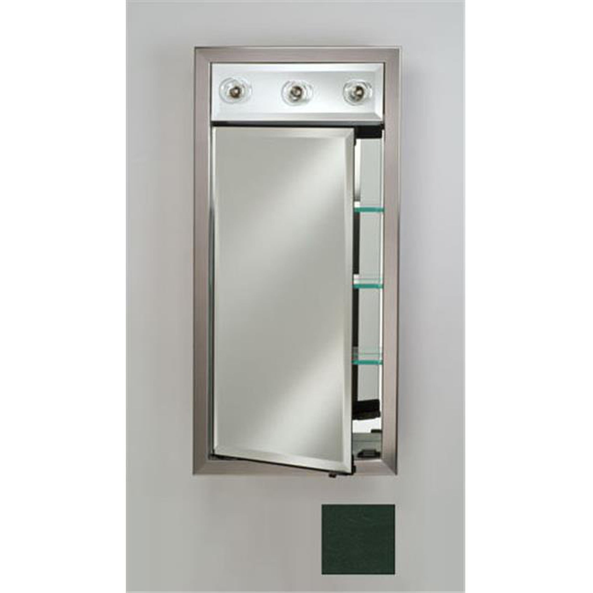 Afina Signature 17" x 34" Colorgrain Green Recessed Right Hinged Single Door Medicine Cabinet With Contemporary Lights