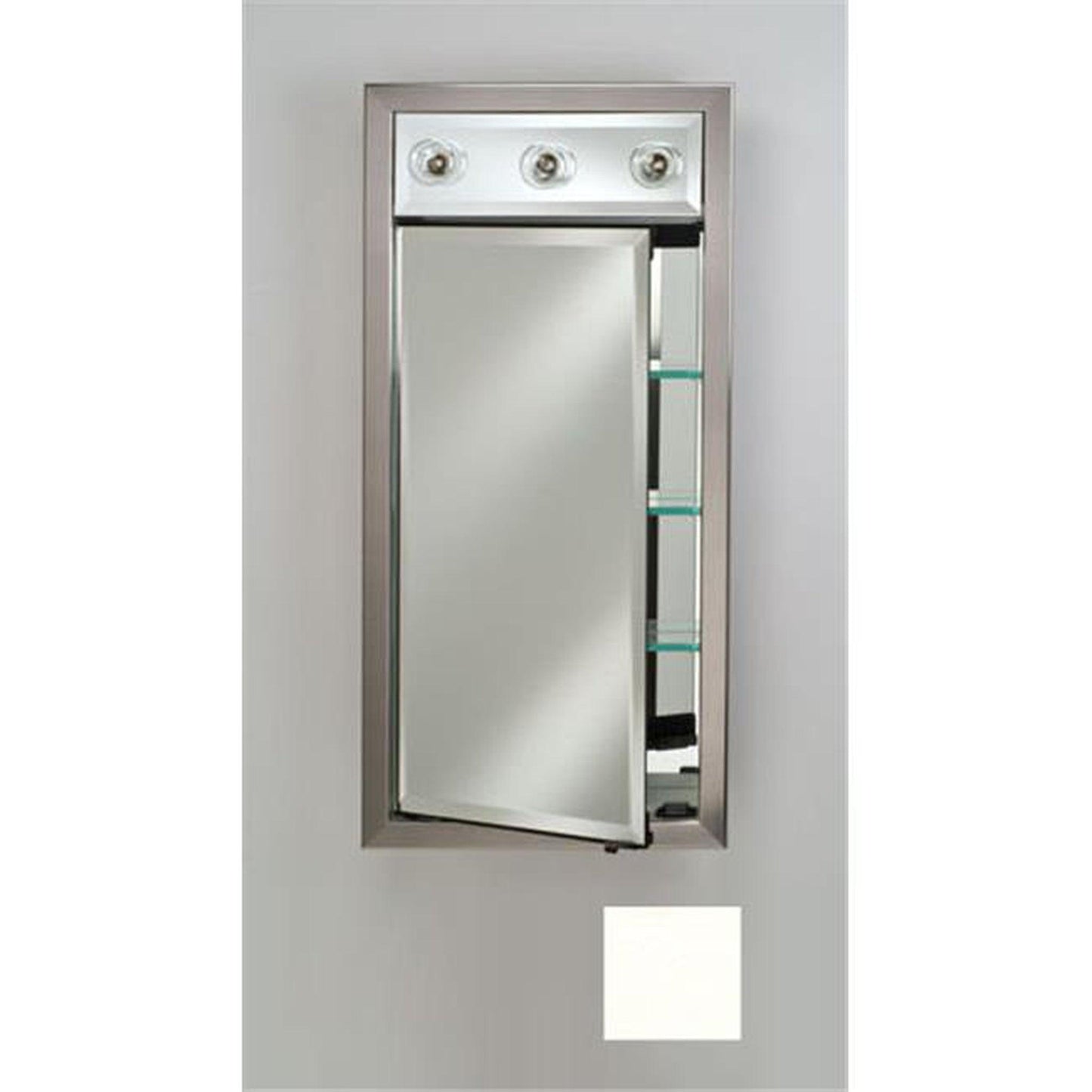 Afina Signature 17" x 34" Colorgrain White Recessed Left Hinged Single Door Medicine Cabinet With Contemporary Lights