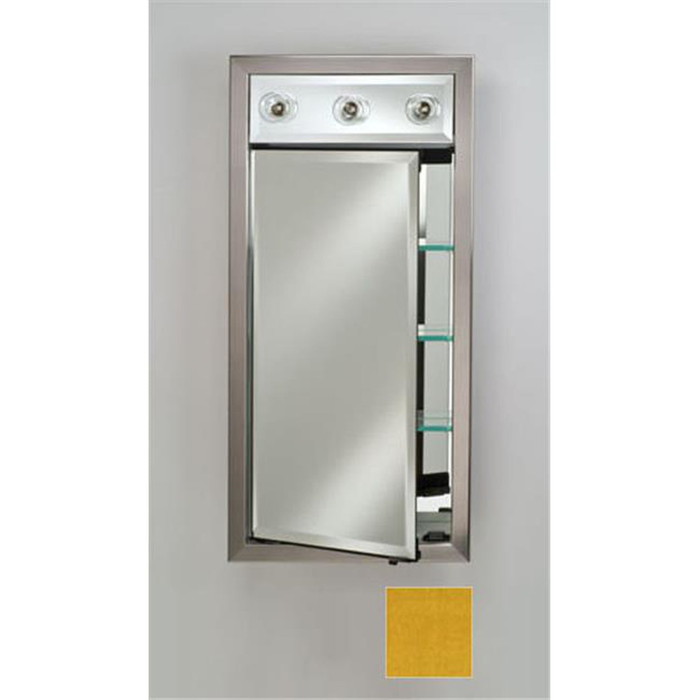 Afina Signature 17" x 34" Colorgrain Yellow Recessed Left Hinged Single Door Medicine Cabinet With Contemporary Lights