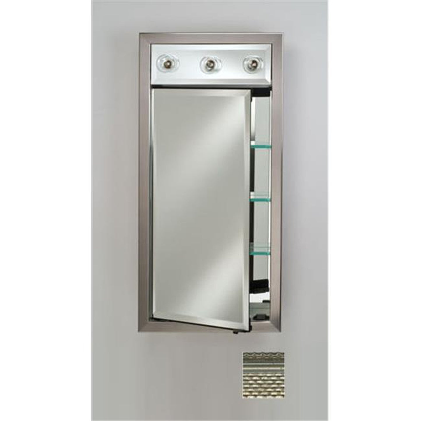 Afina Signature 17" x 34" Elegance Antique Silver Recessed Right Hinged Single Door Medicine Cabinet With Contemporary Lights