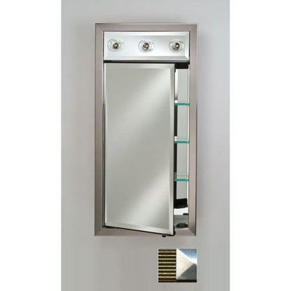 Afina Signature 17" x 34" Meridian Antique Gold With Antique Silver Caps Recessed Left Hinged Single Door Medicine Cabinet With Contemporary Lights