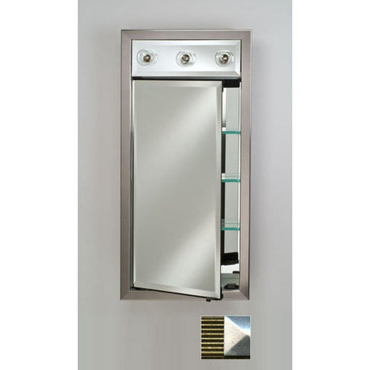Afina Signature 17" x 34" Meridian Antique Gold With Antique Silver Caps Recessed Left Hinged Single Door Medicine Cabinet With Contemporary Lights