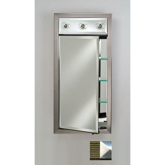 Afina Signature 17" x 34" Meridian Antique Gold With Antique Silver Caps Recessed Right Hinged Single Door Medicine Cabinet With Contemporary Lights