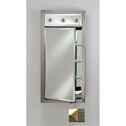 Afina Signature 17" x 34" Meridian Antique Silver With Antique Gold Caps Recessed Left Hinged Single Door Medicine Cabinet With Contemporary Lights