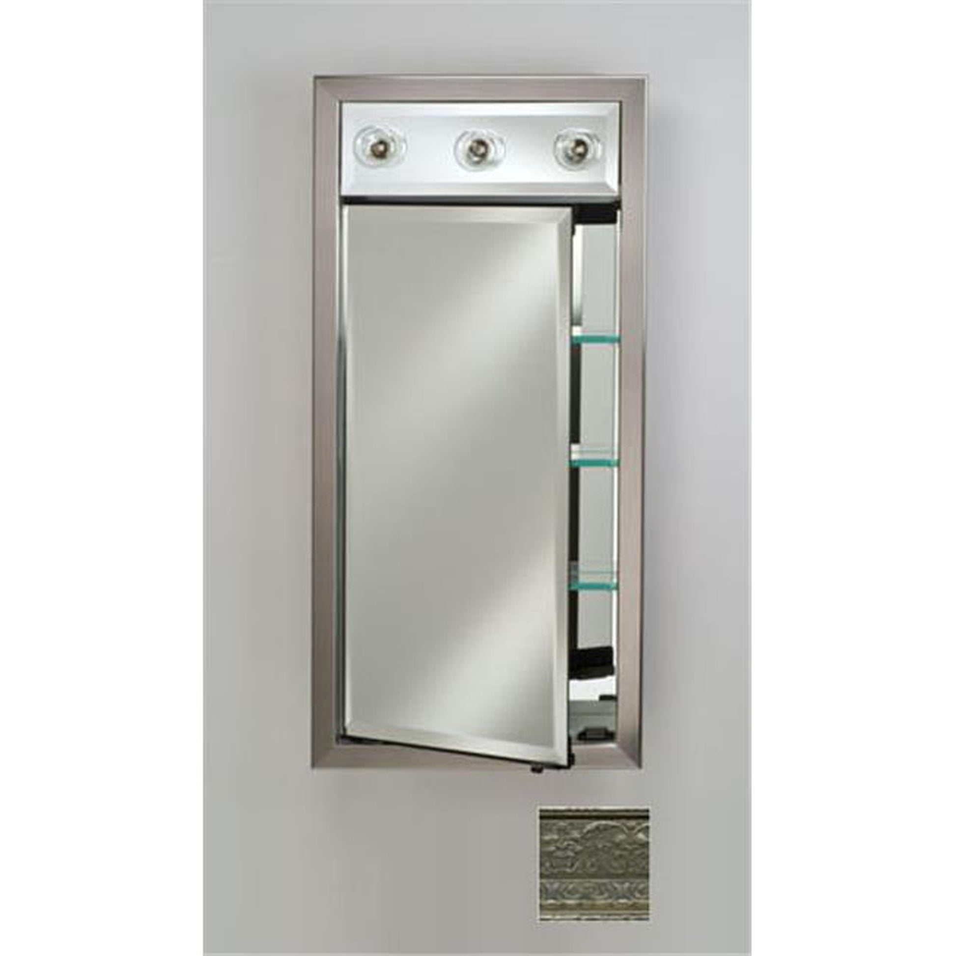 Afina Signature 17" x 34" Regal Antique Silver Recessed Right Hinged Single Door Medicine Cabinet With Contemporary Lights