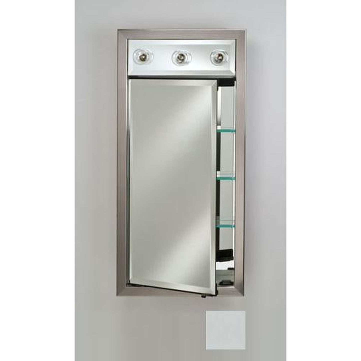 Afina Signature 17" x 34" Soho Satin White Recessed Right Hinged Single Door Medicine Cabinet With Contemporary Lights