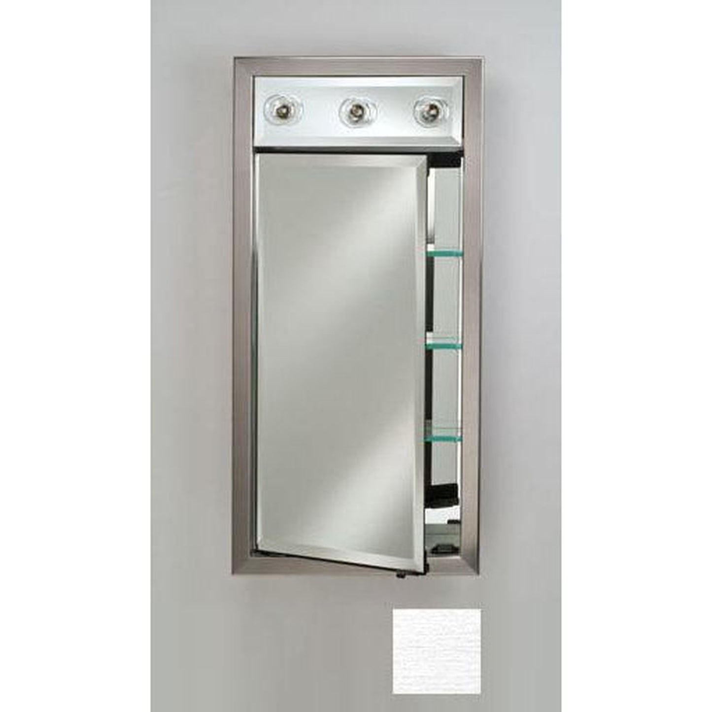 Afina Signature 17" x 34" Tribeca Satin Silver Recessed Left Hinged Single Door Medicine Cabinet With Contemporary Lights