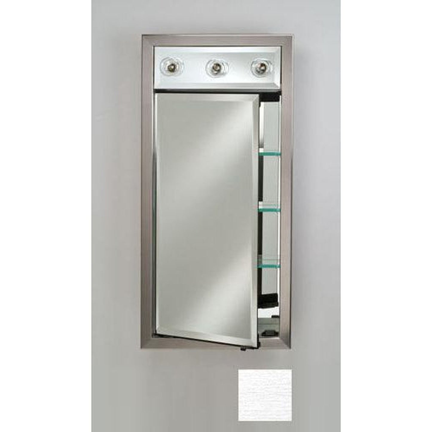 Afina Signature 17" x 34" Tribeca Satin Silver Recessed Right Hinged Single Door Medicine Cabinet With Contemporary Lights