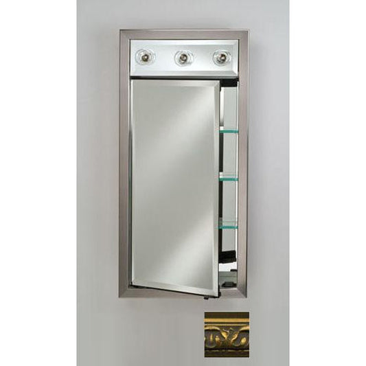 Afina Signature 17" x 34" Valencia Antique Gold Recessed Left Hinged Single Door Medicine Cabinet With Contemporary Lights