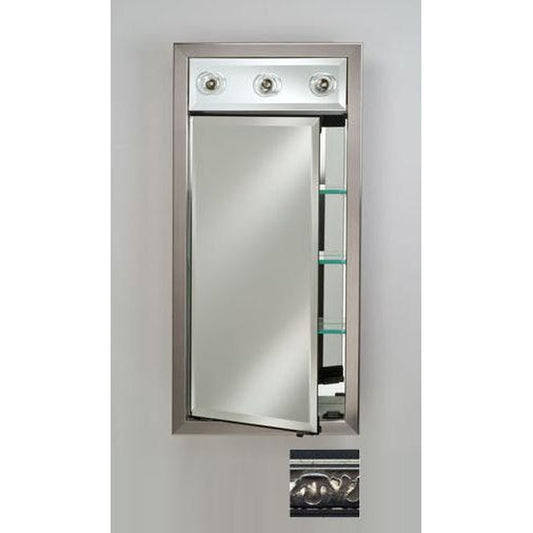 Afina Signature 17" x 34" Valencia Antique Silver Recessed Left Hinged Single Door Medicine Cabinet With Contemporary Lights