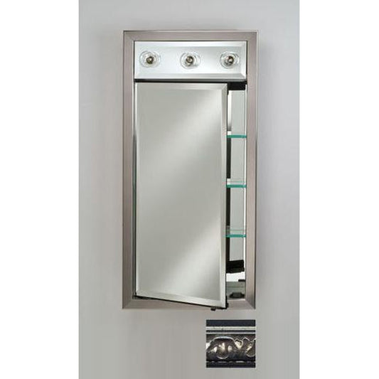 Afina Signature 17" x 34" Valencia Antique Silver Recessed Right Hinged Single Door Medicine Cabinet With Contemporary Lights