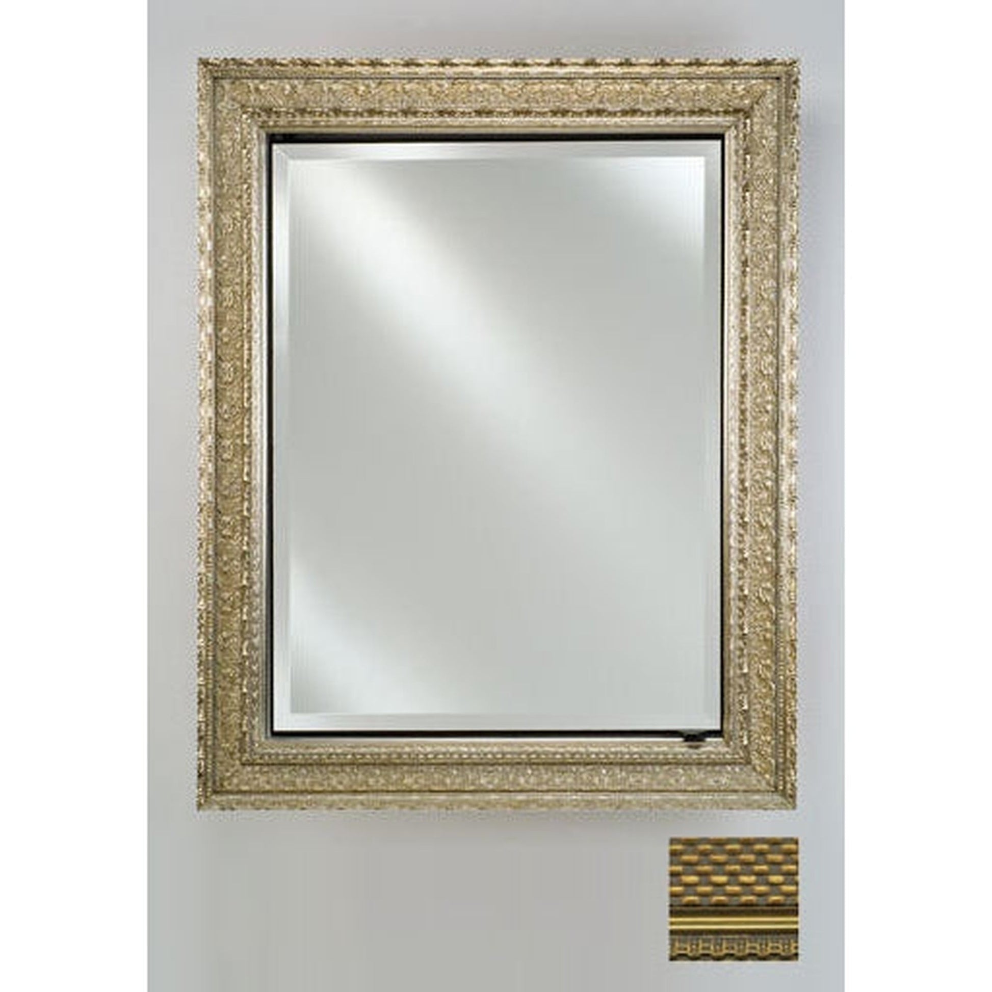 Afina Signature 17" x 36" Elegance Antique Gold Recessed Reversible Hinged Single Door Medicine Cabinet With Beveled Edge Mirror