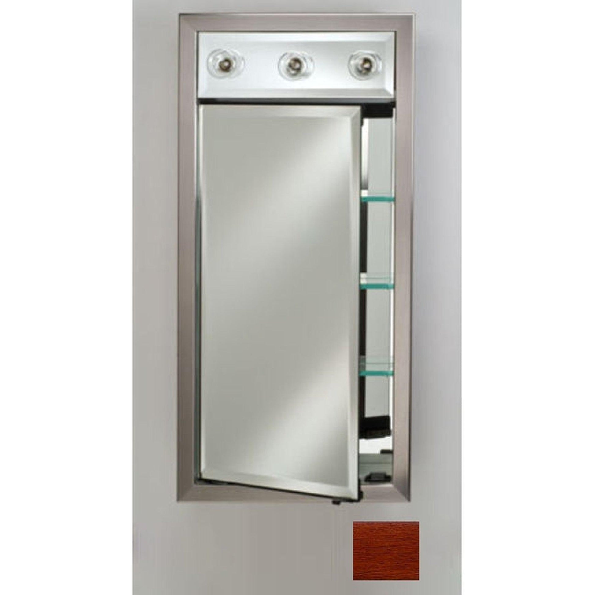 Afina Signature 17" x 40" Arlington Cherry Recessed Right Hinged Single Door Medicine Cabinet With Contemporary Lights