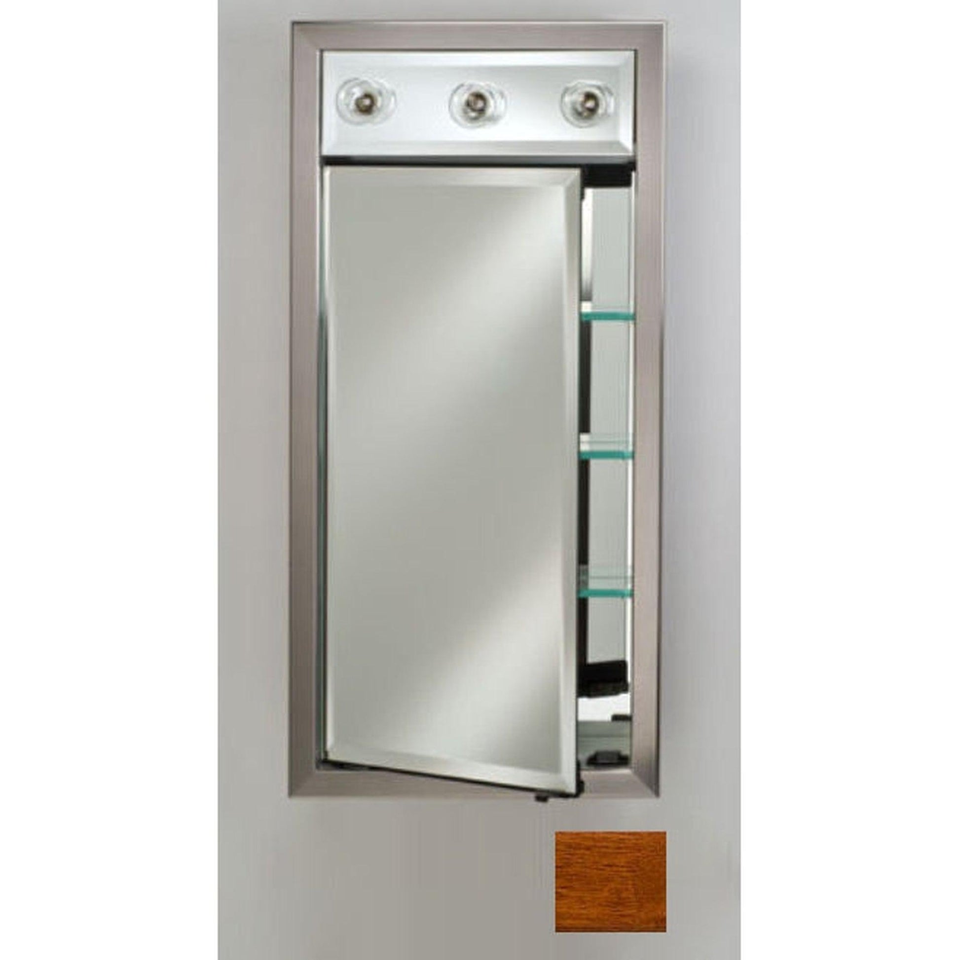 Afina Signature 17" x 40" Arlington Honey Recessed Left Hinged Single Door Medicine Cabinet With Contemporary Lights