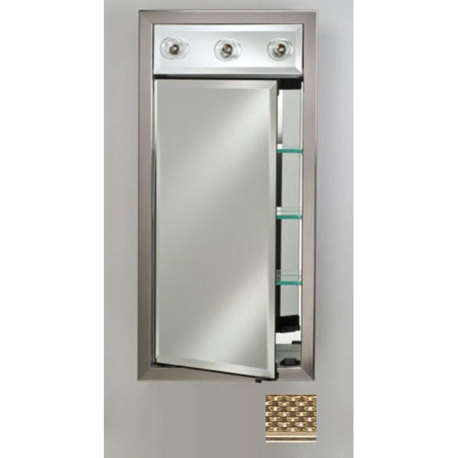 Afina Signature 17" x 40" Elegance Antique Silver Recessed Left Hinged Single Door Medicine Cabinet With Contemporary Lights