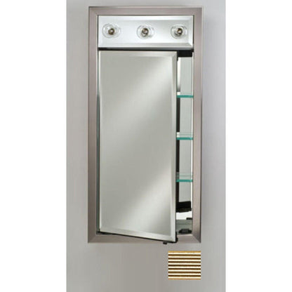 Afina Signature 17" x 40" Meridian Antique Gold With Antique Silver Caps Recessed Left Hinged Single Door Medicine Cabinet With Contemporary Lights